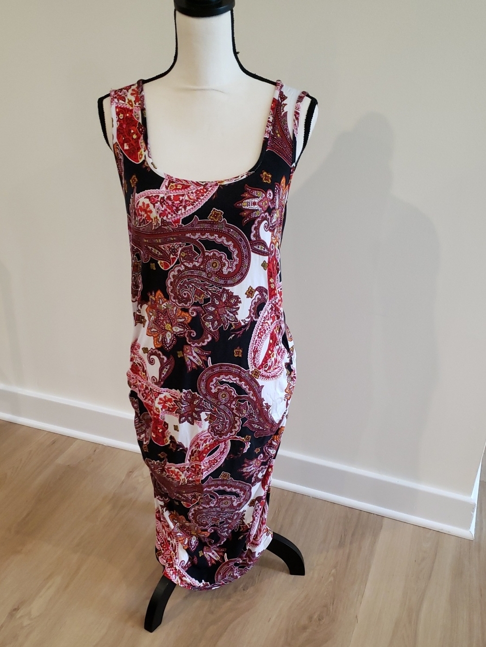 VENUS Paisley Midi Dress - Berry & Black Ruching on Sides